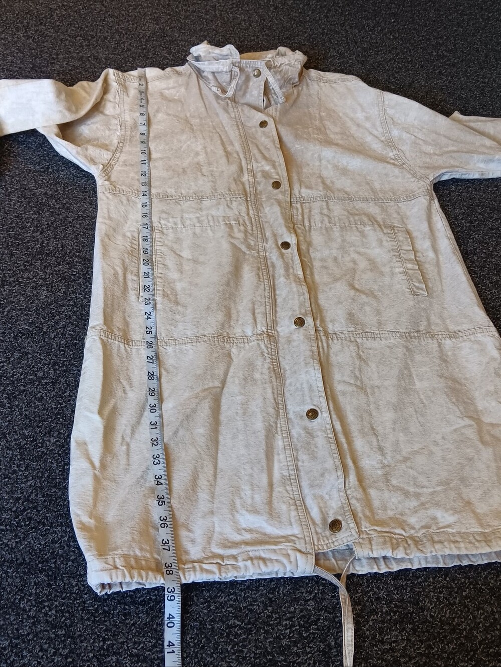 VTG Andy Johns Beige Marble Cotton Snap Up Denim Trench, Jacket Womens Medium - Picture 11 of 12